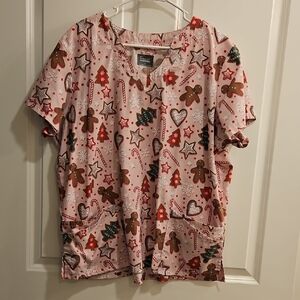 Festive Holiday Print Scrub Top
